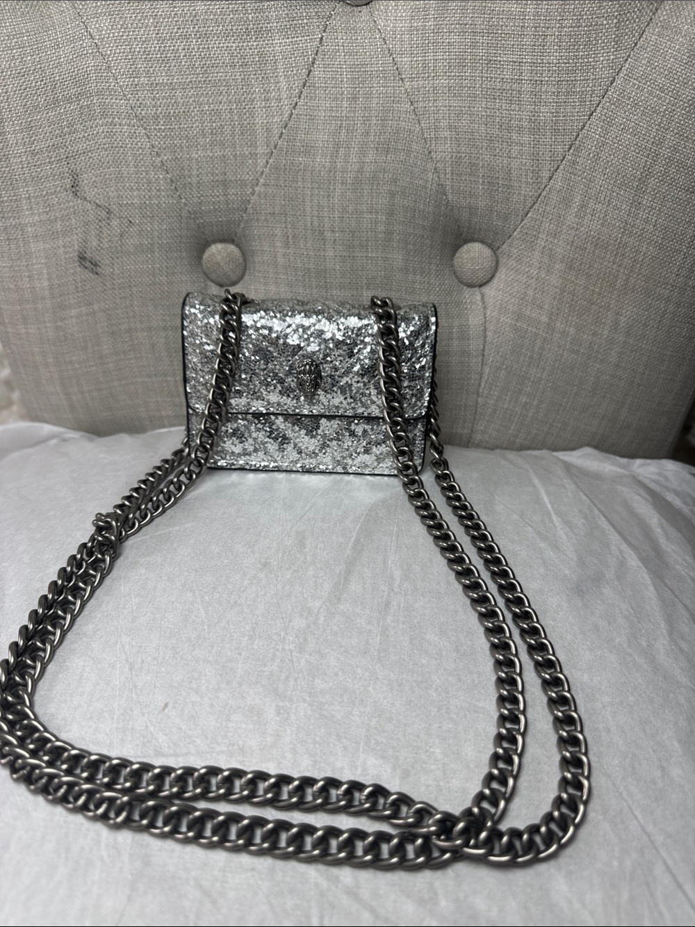 Kurt Geiger Silver Glitter Chain Shoulder Bag - Women's Evening Crossbody